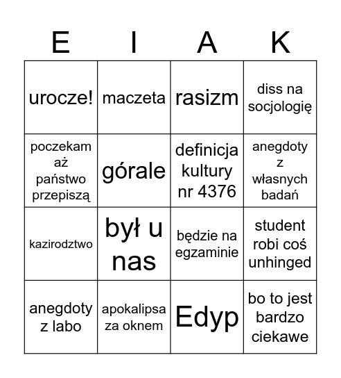 wstęp do eiak Bingo Card