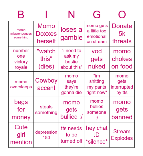 momoathon bingo Card