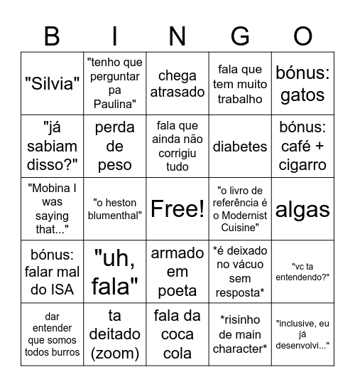 Bingo do Bruninho Bingo Card