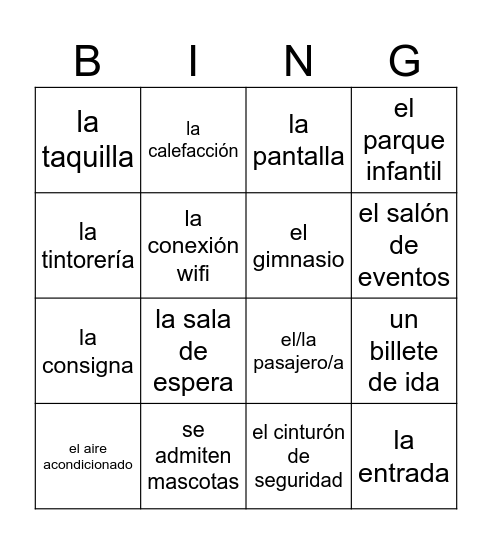 Vamos de viaje - unidad 12 Bingo Card