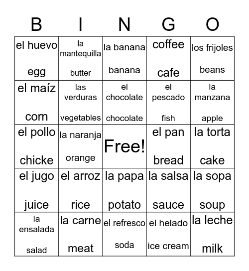 Las Comida Bingo Card