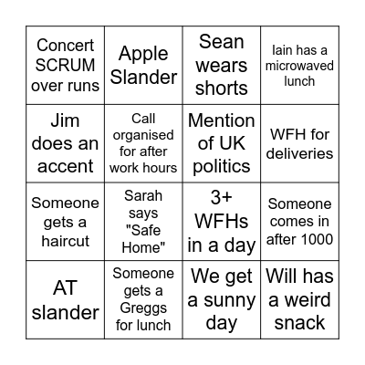 office bingo Card