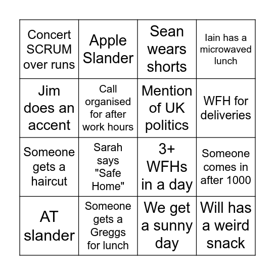 office bingo Card