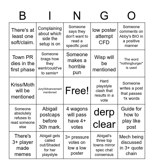 Game 3, Day 1 - Kriss Bingo! Bingo Card