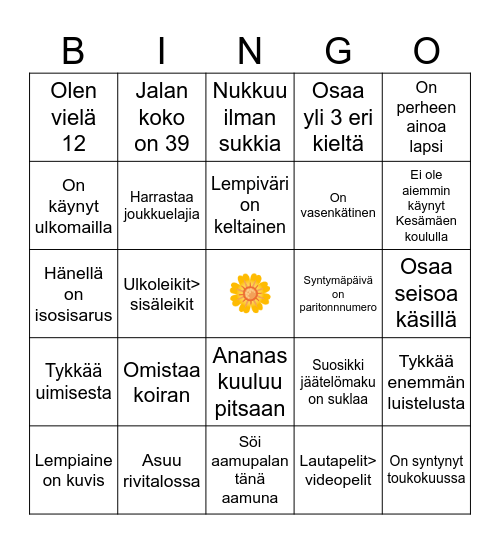 Luokkabingo!/2 Bingo Card