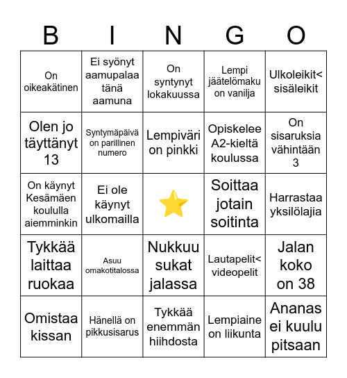Luokkabingo!/1 Bingo Card