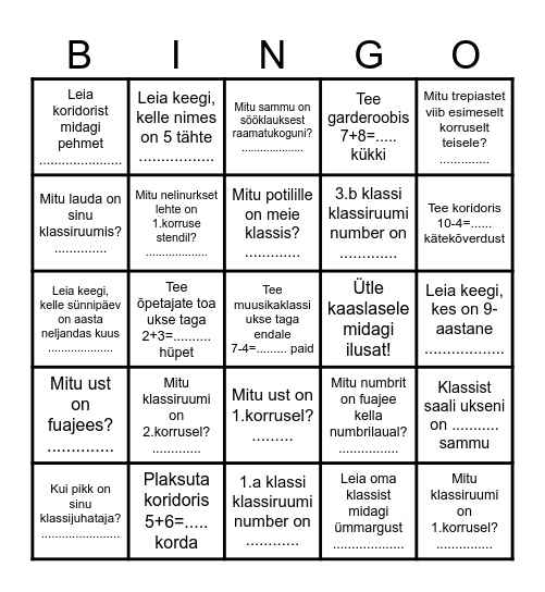 Liikumisbingo Card