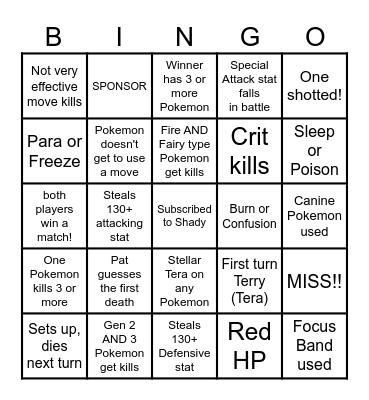 Then we fight bingo Shady Steal Stats Bingo Card
