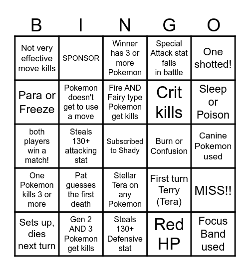 Then we fight bingo Shady Steal Stats Bingo Card