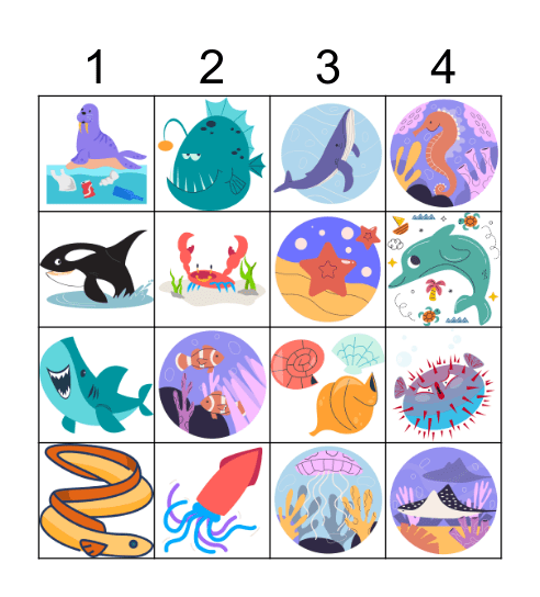 U8. Animales marinos L1 10-13 Bingo Card