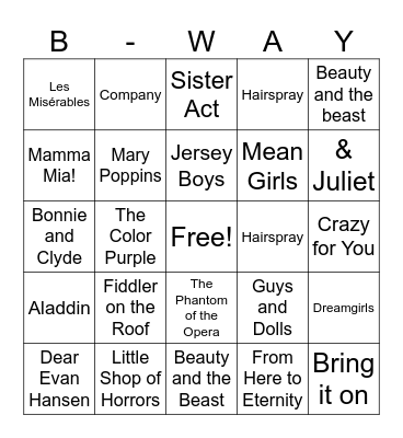 Broadway Bingo Card