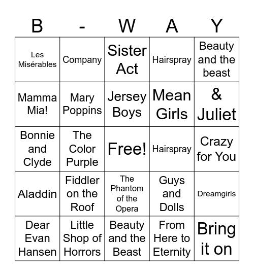 Broadway Bingo Card