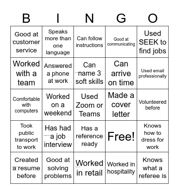 Employability Bingo Card