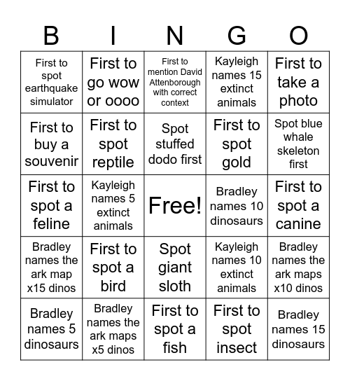 Natural history museum Bingo Card