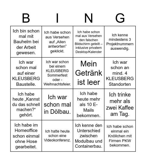 KLESUBERG BINGO Card