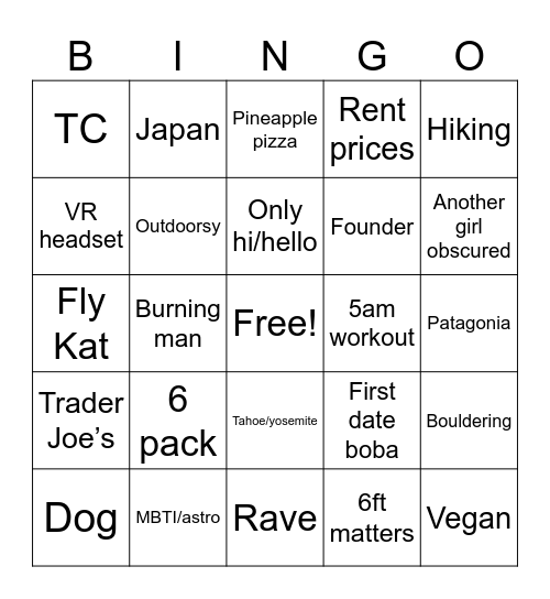Bango Bingo Card