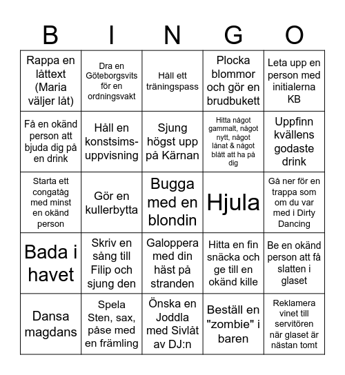 Hannas möhippa Bingo Card