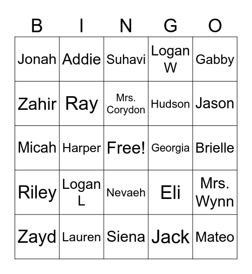 Wynn's Winners Bingo Card