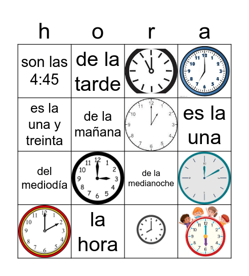 que hora es Bingo Card