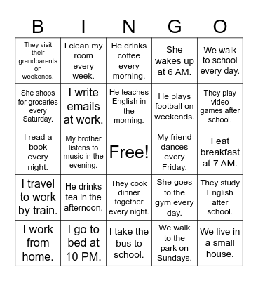 Present Simple Bingo Card