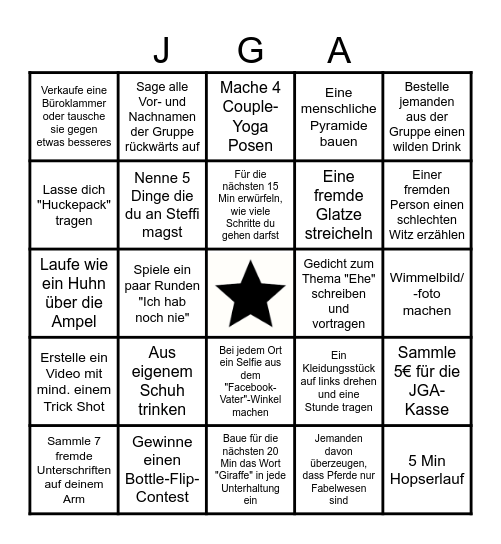 JGA Bingo Card