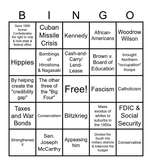 EOC VOCAB Review #6 Bingo Card