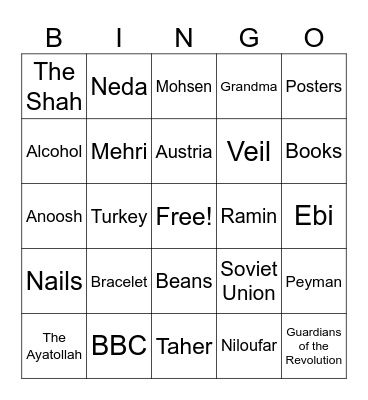 Persepolis Bingo Card