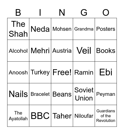 Persepolis Bingo Card