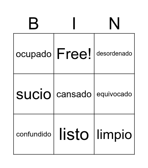 Estar+ emociones y condiciones Bingo Card