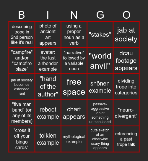 trope talk bingo v2 Bingo Card
