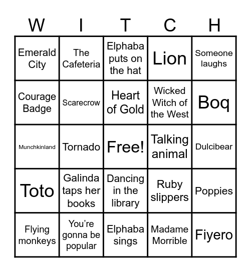 HMS Wicked Movie Bingo Card