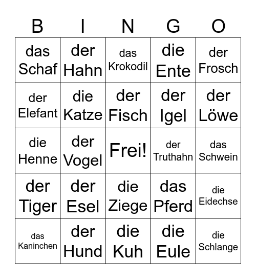 Die Tiere Bingo Card