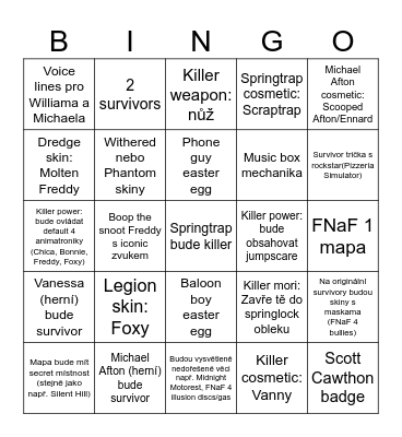 Dead by Daylight x Five Nights at Freddy's Bingo Card
