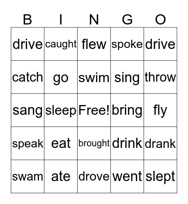 Irregular Verbs Bingo Card