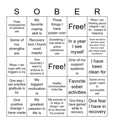 Recovery Bingo Card