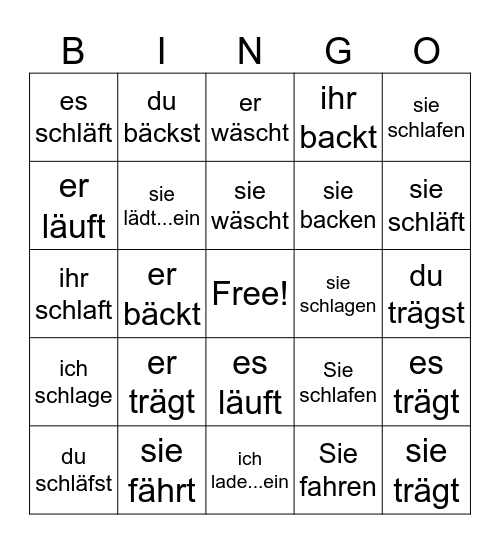 Vokalwechsel a zu ä in dem Präsens Bingo Card