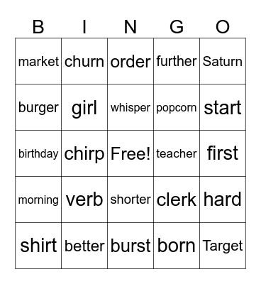 R Control Bingo Card