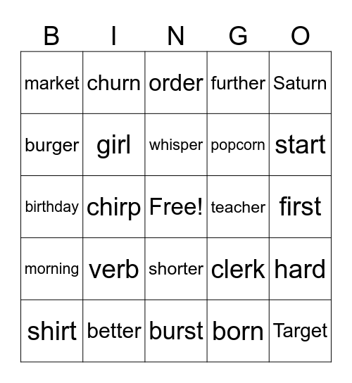 R Control Bingo Card