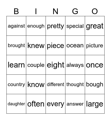 Untitled Bingo Card