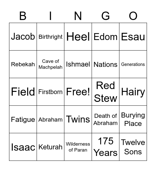 Genesis 25 Bingo Card