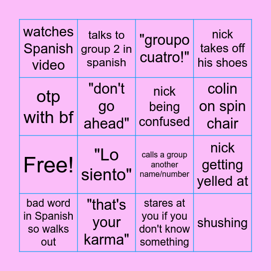Spanish bingo! Bingo Card