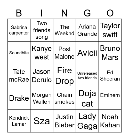 Big Bootie Bingo Card