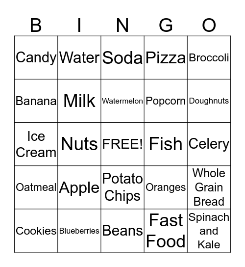 Food Sorting  Bingo Card