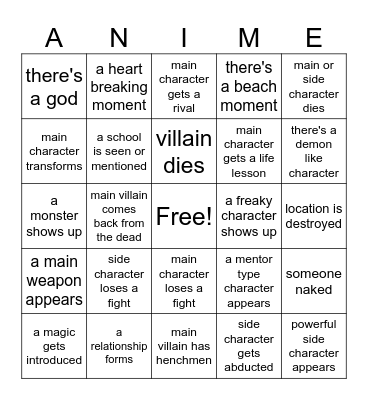 Anime Bingo Card Bingo Card
