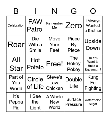 Kids Singo #1 Bingo Card
