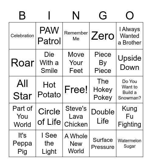 Kids Singo #1 Bingo Card