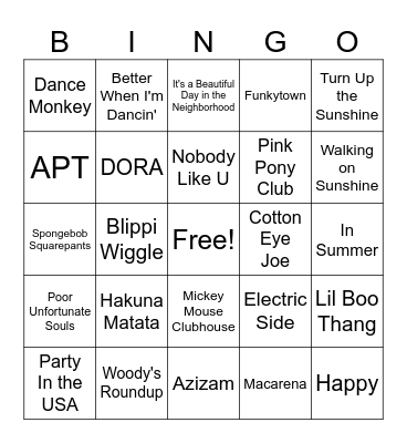Kids Singo #2 Bingo Card