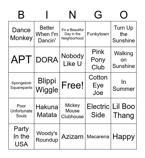 Kids Singo #2 Bingo Card