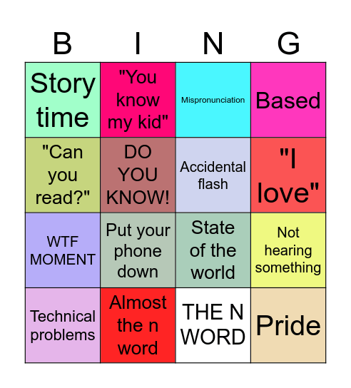 English Bingo Card