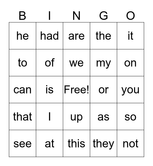 WORD BINGO Card